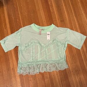 Anthropologie Mint Sheer Lace Top